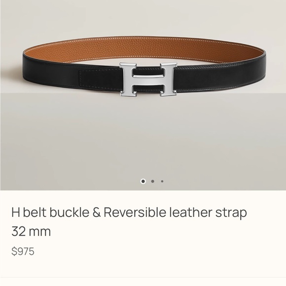 Hermes 32mm Gold and Black Reversible Leather Belt Silver H Buckle, Size 90 - Picture 5 of 17